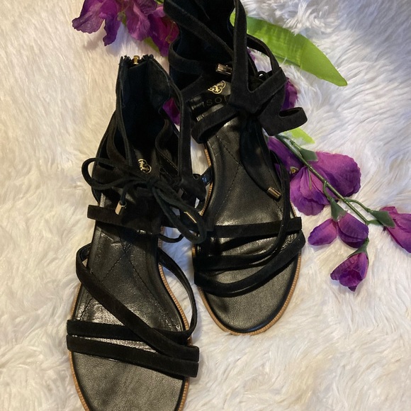 Isola Black Sandal Heels Suede Women’s Zips at Heel Size 7.5 - Picture 3 of 5